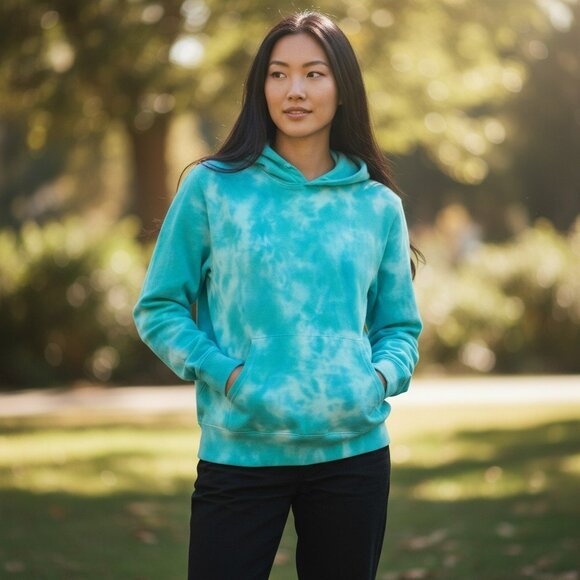 LoveShackFancy Addison Hoodie O/S | 100% Cotton | Teal Tie-Dye | Relaxed | NWT - Picture 1 of 7